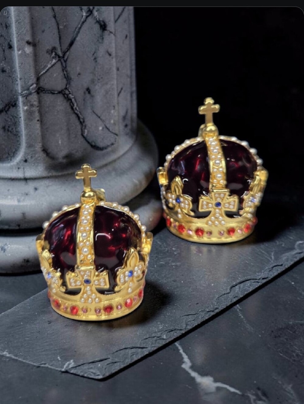 18k Gold Plated Royal Regal Mogul Queens Crown Cross Jeweled Earrings